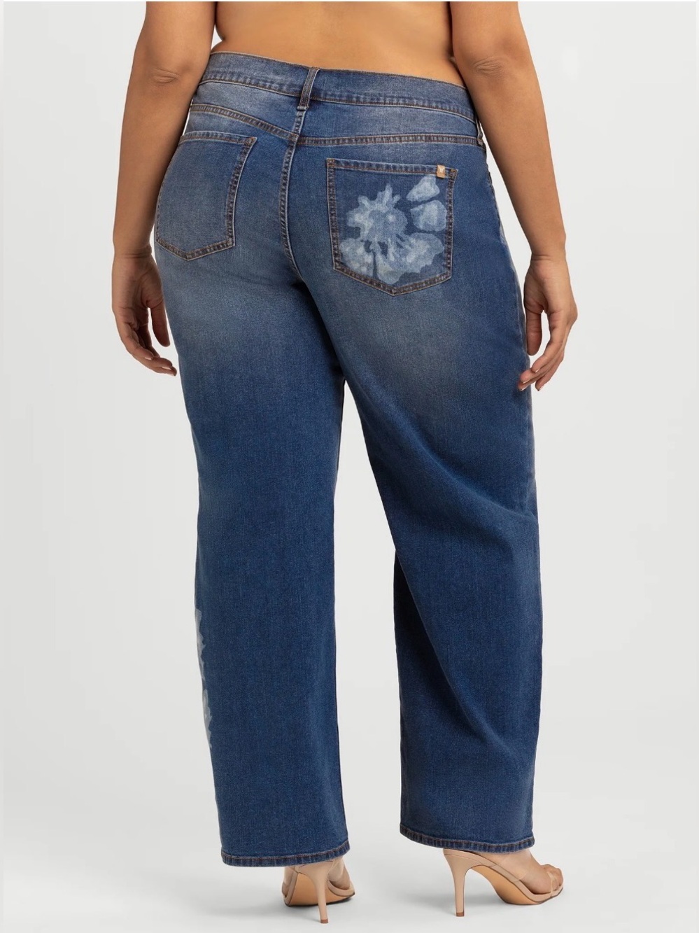 NWT Jessica Simpson Mid-Rise Relaxed Straight-Leg Jeans White Print size: 10 - Picture 5 of 8